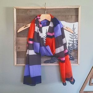 Blk, Periwinkle, Orange, Pink, White Stripe Scarf